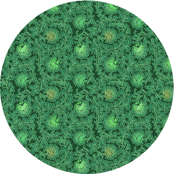 Ahgly Company Indoor Round Patterned Deep Emerald Green Area Rugs, 3' Round