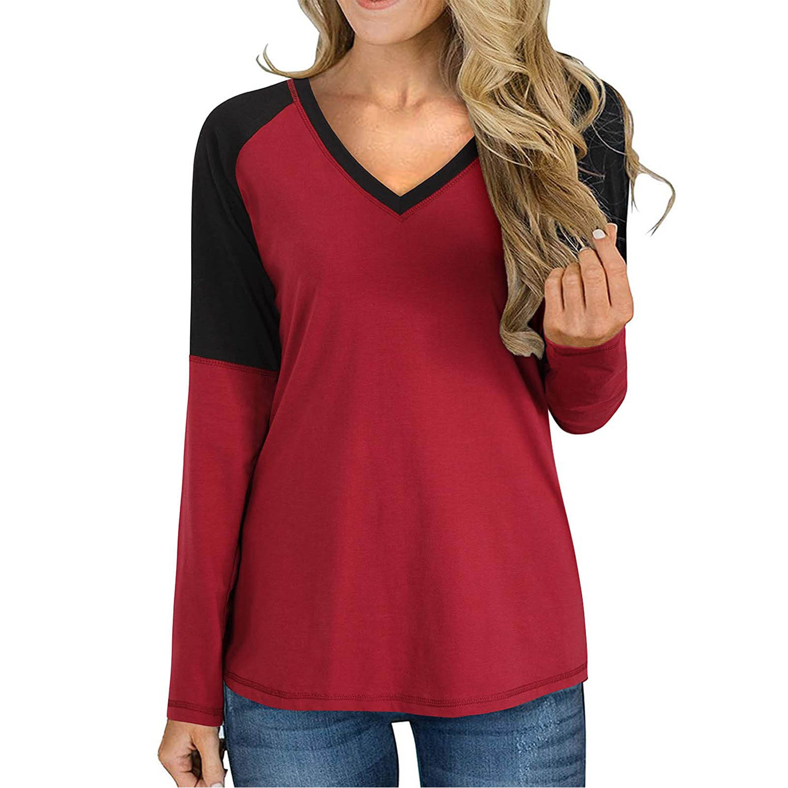 Color Block Tunic Tee Tops 
