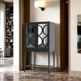 thumbnail image 2 of JvFun Solid Rubber Wood Wine Cabinet with Double Mirror Doors, Bar Rack & Glass Holder – Kitchen Sideboard Organizer for Dining Room, 2 of 8