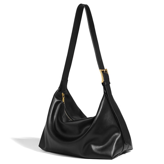 Bolso de hombro grande para mujer, bolso vintage de cuero, bolso escolar de viaje (negro)