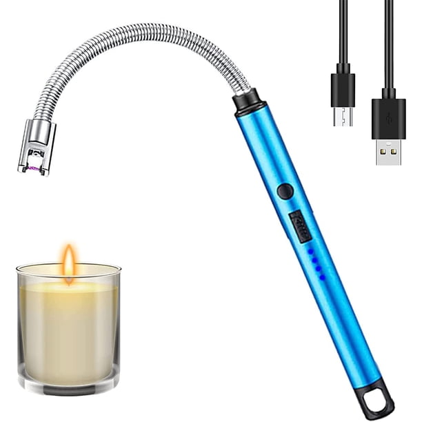 Encendedor eléctrico, encendedor de velas recargable por USB con pantalla de batería LED, cuello flexible de 360°, parrilla sin llama, encendedores largos para quemar velas, estufas de gas, barbacoa, camping (azul) ER
