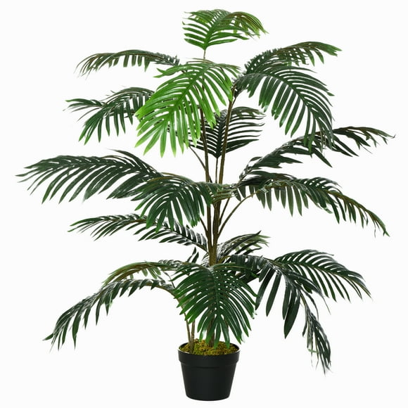 Outsunny 4.6FT Artificial Palm Tree Faux Plant with 20 Leaves in Nursery Pot for Indoor Outdoor Greenery Home Office Decor