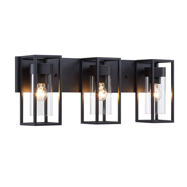 Estevez Luminario de muro Frame, Color Negro, Hierro y Vidrio, 3 luces E26, Protección IP44