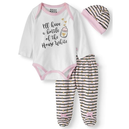 - Bodysuit, Pants & cap, 3pc outfit set (Baby Girls)