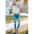thumbnail image 4 of ABPHQTO Camiseta de mujer a rayas con mangas volantes y leopardo, 4 of 5