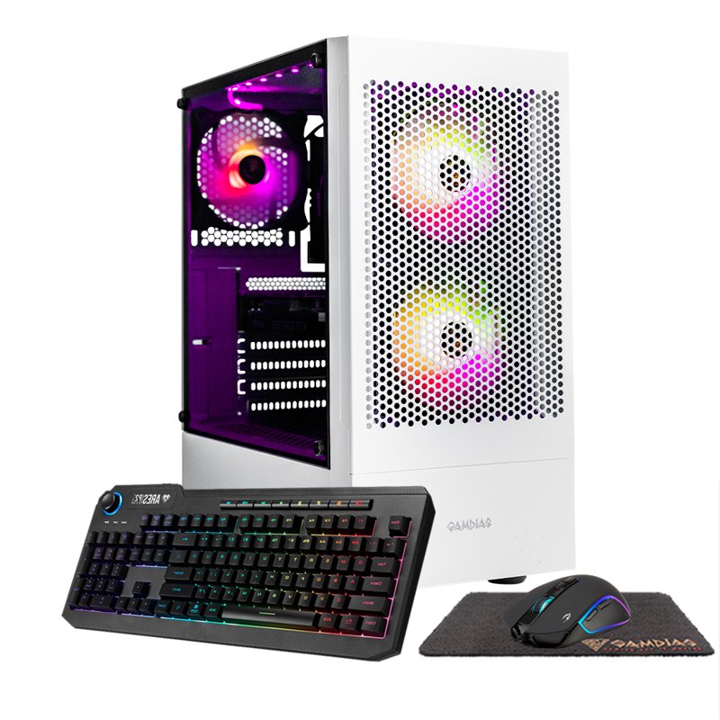 Gigatech Gaming Apollo 5 White Gaming PC Desktop - Ryzen 5 5500, RTX 3050, 16GB DDR4, 512GB SSD, RGB, Windows 11, Wi-Fi