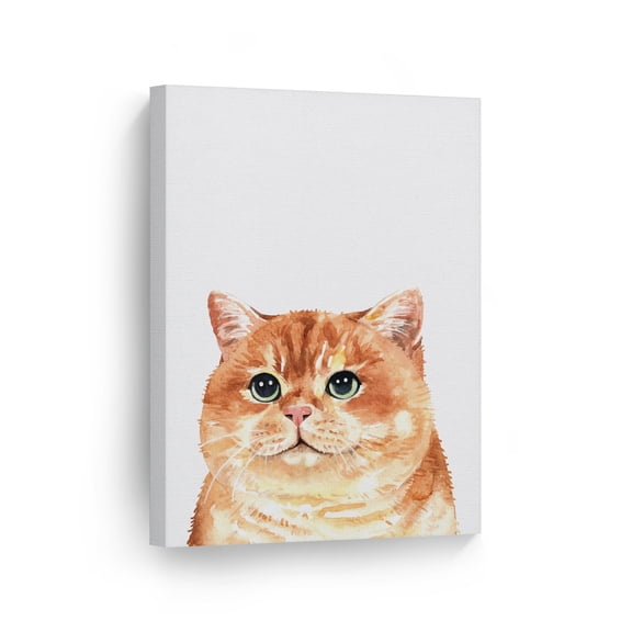 Smile Art Design Portrait of Green Eyed Cat Watercolor Painting Animal Canvas Wall Art Print Pet Owner Cat Lover Mom Dad Gift Living Room Bedroom Kids Baby Nursery Room Decor Ready to Hang - 36x24