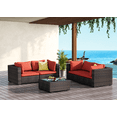 thumbnail image 5 of TANGJEAMER 5 Piece Patio Furniture Set, All Weather Outdoor Sectional PE Rattan, Patio Conversation Sets with Cushions and Glass Coffee Table for Garden Lawn Balcony Porch Deck, Red, 5 of 8