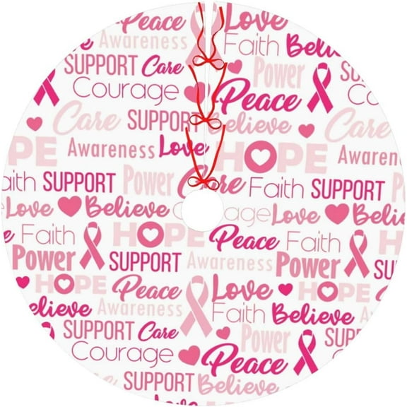 Breast Cancer Awareness-Pink Ribbon. Christmas Tree Skirt Round Winter Snow Suitable for Christmas Xmas Halloween Holiday Party Decor Decoration Occasion 30"