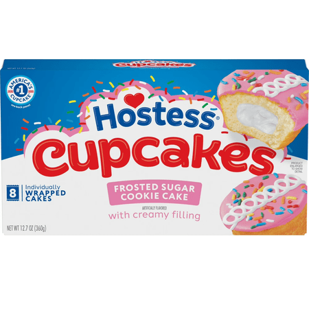 Hostess Cupcakes, Frosted Sugar Cookie Artificially Flavored Snack Cakes, 12.7 oz Box (8 Count, Individually Wrapped) ( 1 PACK )