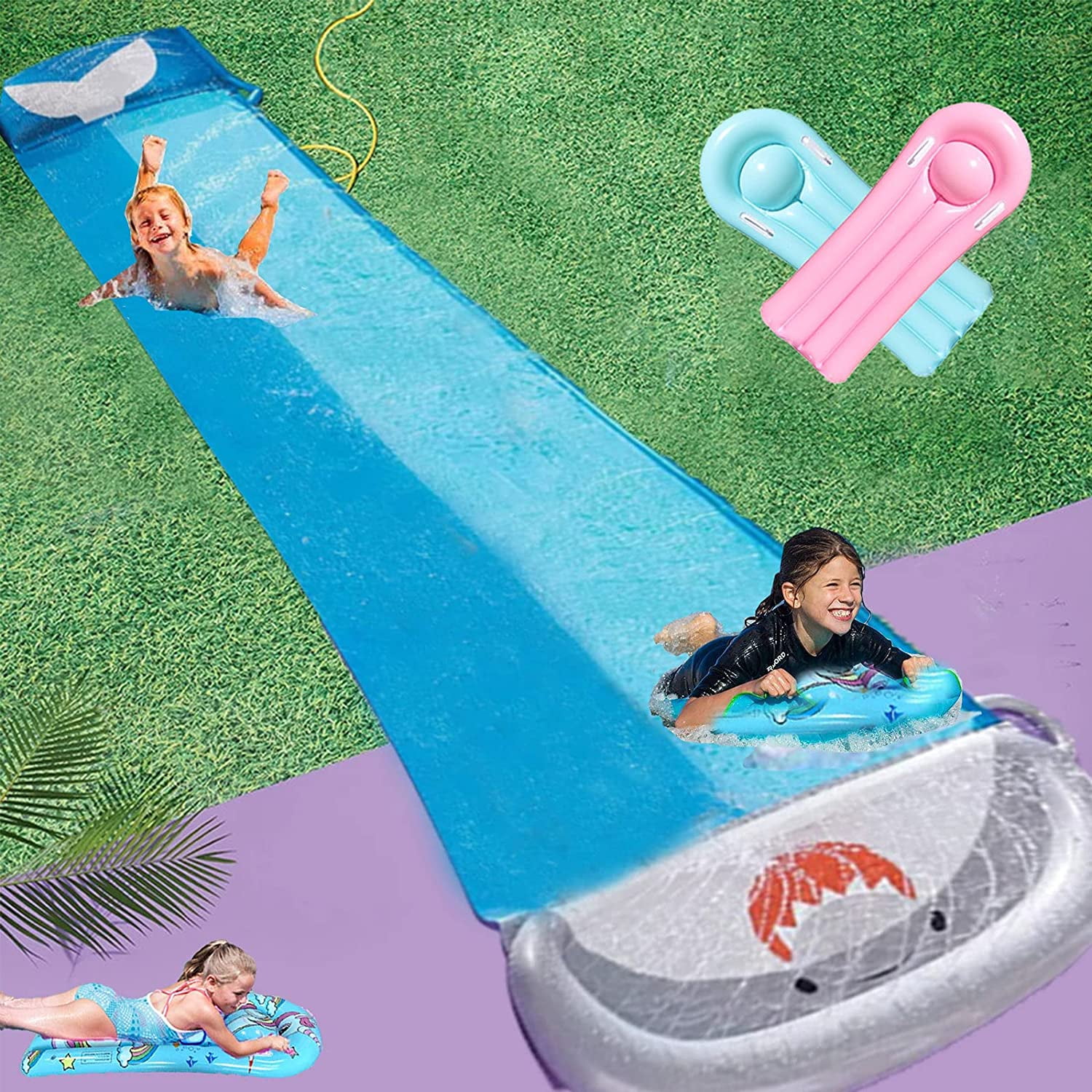 Terra Outdoor Slides Water for Kids 18 FT*57 in with 2 Body boards for