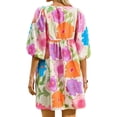 thumbnail image 3 of V Neck Puff Sleeve Floral Print Women High Waist Babydoll Mini Dress, 3 of 5