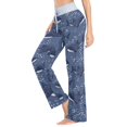 thumbnail image 3 of Pantalón de pijama para mujer azul claro con estampado de tiburones ballena estrellados, 3 of 6