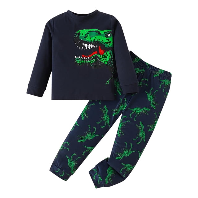 Odeerbi 1-6 Años Niños Conjunto de Algodón Sudaderas Dinosaurio Cuello Redondo Sudaderas Pantalones de Chándal Conjunto de Dos Piezas Ropa de Dormir Conjunto de Ropa de Casa