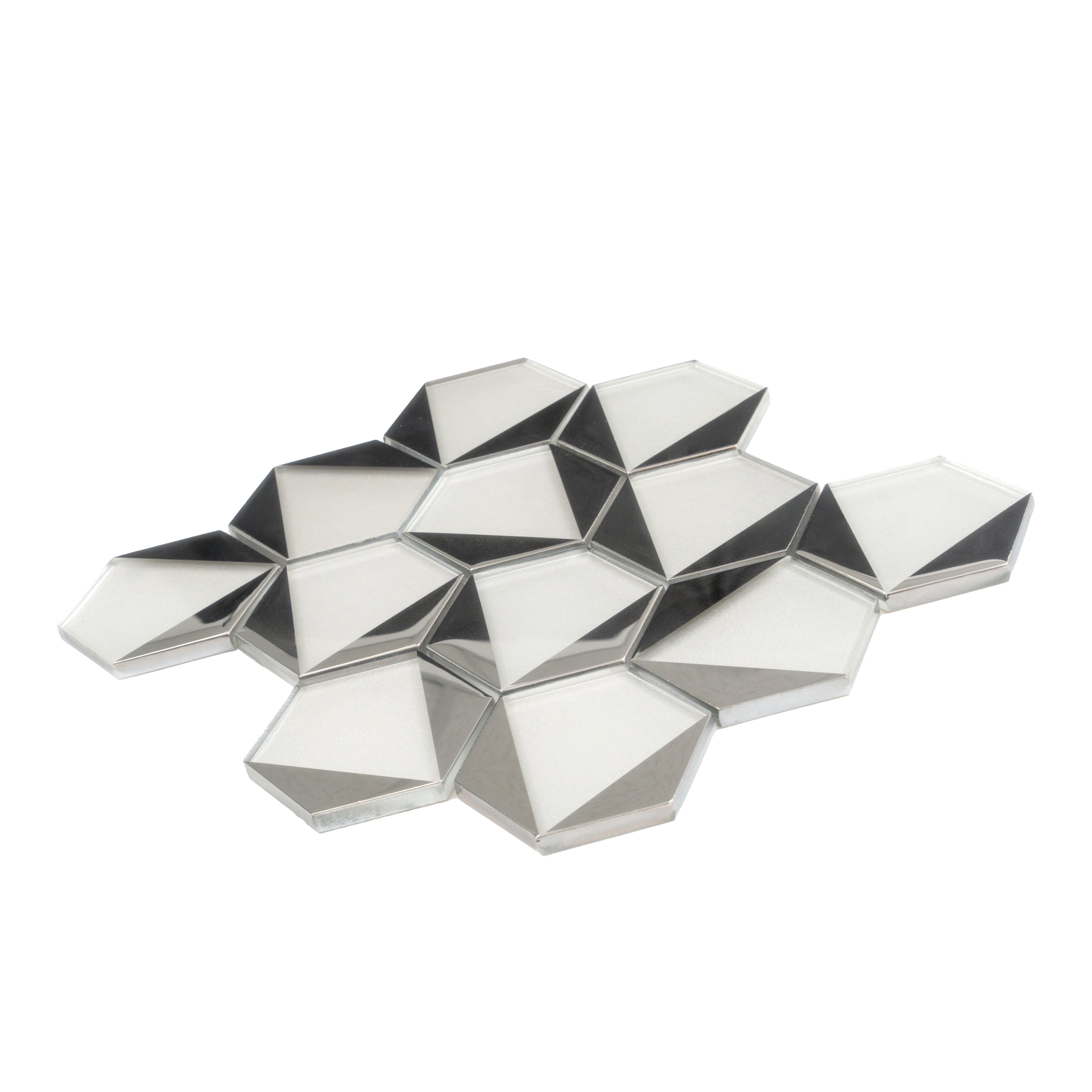 Mirari 9x11 in. Gray, Silver Glossy Glass 3D Trapezoid Mosaic Wall Tile (3.28 sq ft/case, 5-Pack)