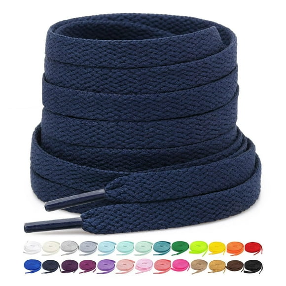 Stepace [2 Pairs Flat Shoe Laces for Sneakers 5/16"" Width 30""-72"" Length 26 Color Shoelaces Navy Blue 45""(114 cm)