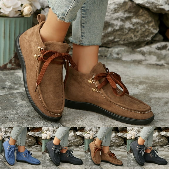 Bmawag Casual Boots for Women Round Toe Flat Heels Lace-Up Mid Calf Ankle Boots Women Casual Comfort Fashion Booties Short Boots Gray 41