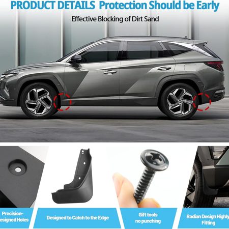2025 Tucson Mud Flaps Splash Guards for Hyundai Tucson Accessories No Drilling/Tape Mudflaps Wheel Liner Fenders Compatible with 2022 2023 2024 2025 2026 Hyundai Tucson SE/SEL/Limited(NOT FIT N Line)