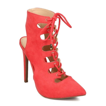 

Wild Diva Women Suede Pointy Toe Lace Up Corset Cutout Design Bootie Gladiator Pump