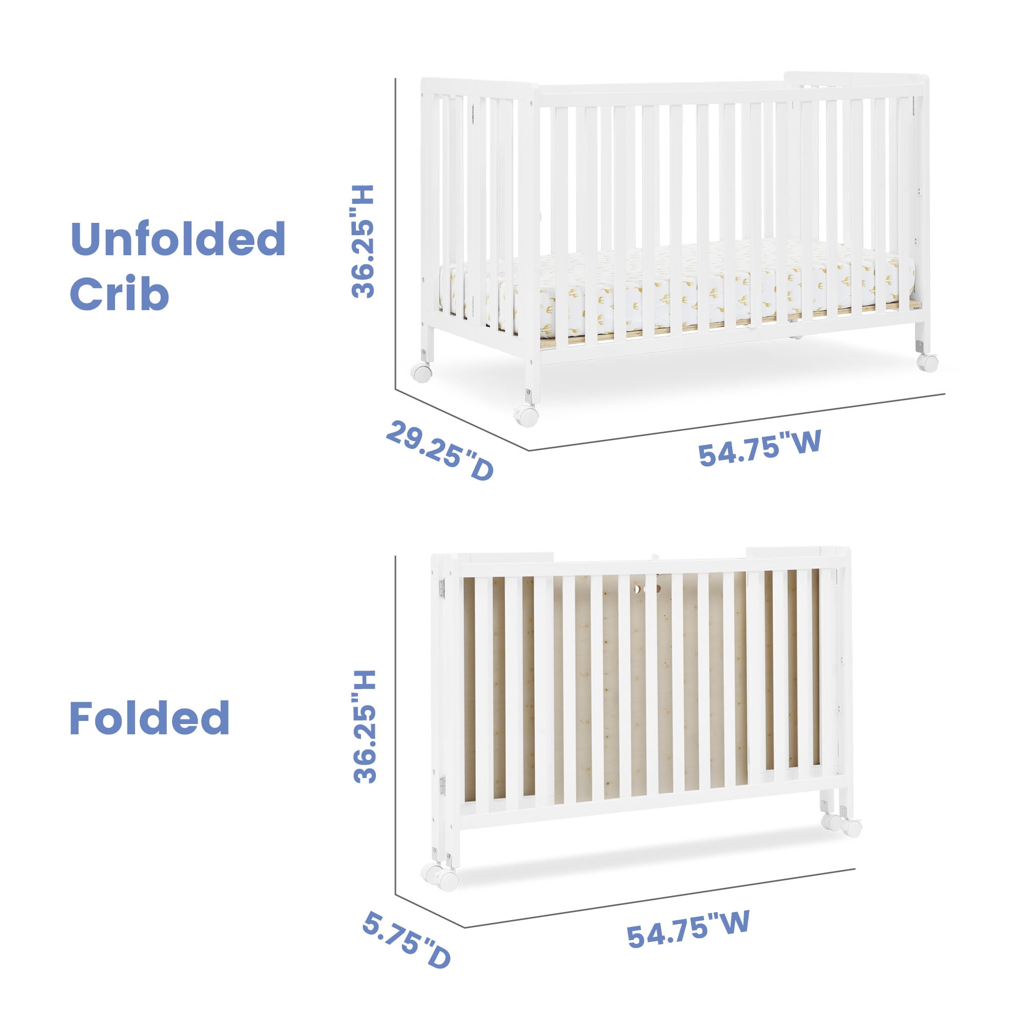 Simmons Kids Aria Full Size Portable Folding Crib - Greenguard Gold Certified, Bianca White