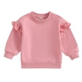 thumbnail image 5 of Nwiuh Toddler baby Girls Ruffle Sleeve Sweatshirt 6 Months-4 Years Solid Color Crewneck Cotton Pullover (Pink, 2-3 Years), 5 of 6