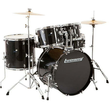 Ludwig Backbeat Complete 5-Piece Drum Set with Hardware and Cymbals, Black Sparkle