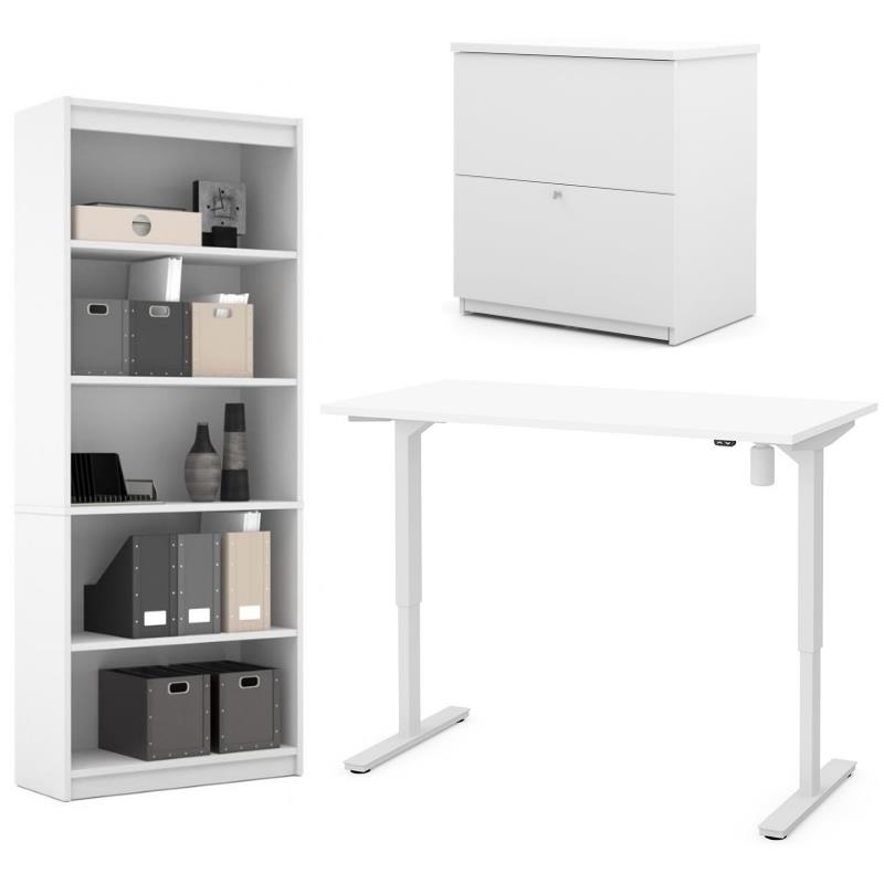 Home Square 3Piece Set with Traditional Bookcase Standing Desk and