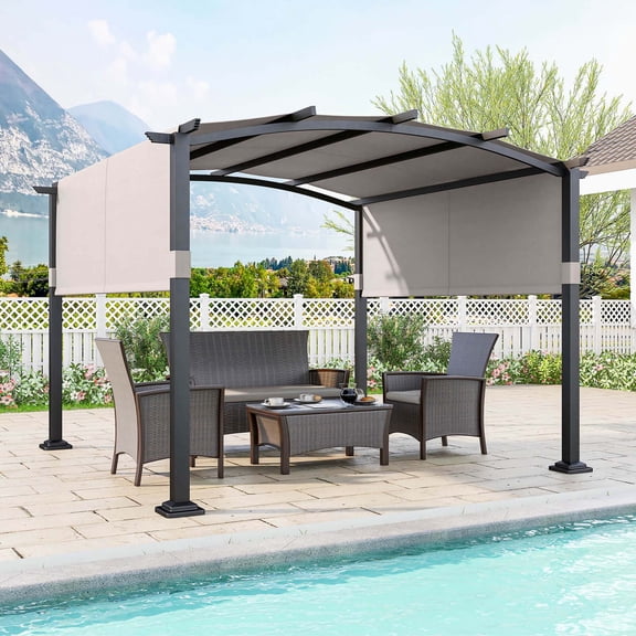 Costway 10' x 10' Outdoor Pergola with Retractable Sunshade Canopy Anchored Plates Patio Grey