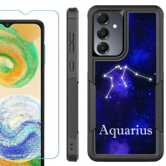 Heavy Duty Dual Layer Hybrid Phone Case for Samsung Galaxy S24 FE 5G with Tempered Glass Screen Protector, by OneToughShield - Aquarius