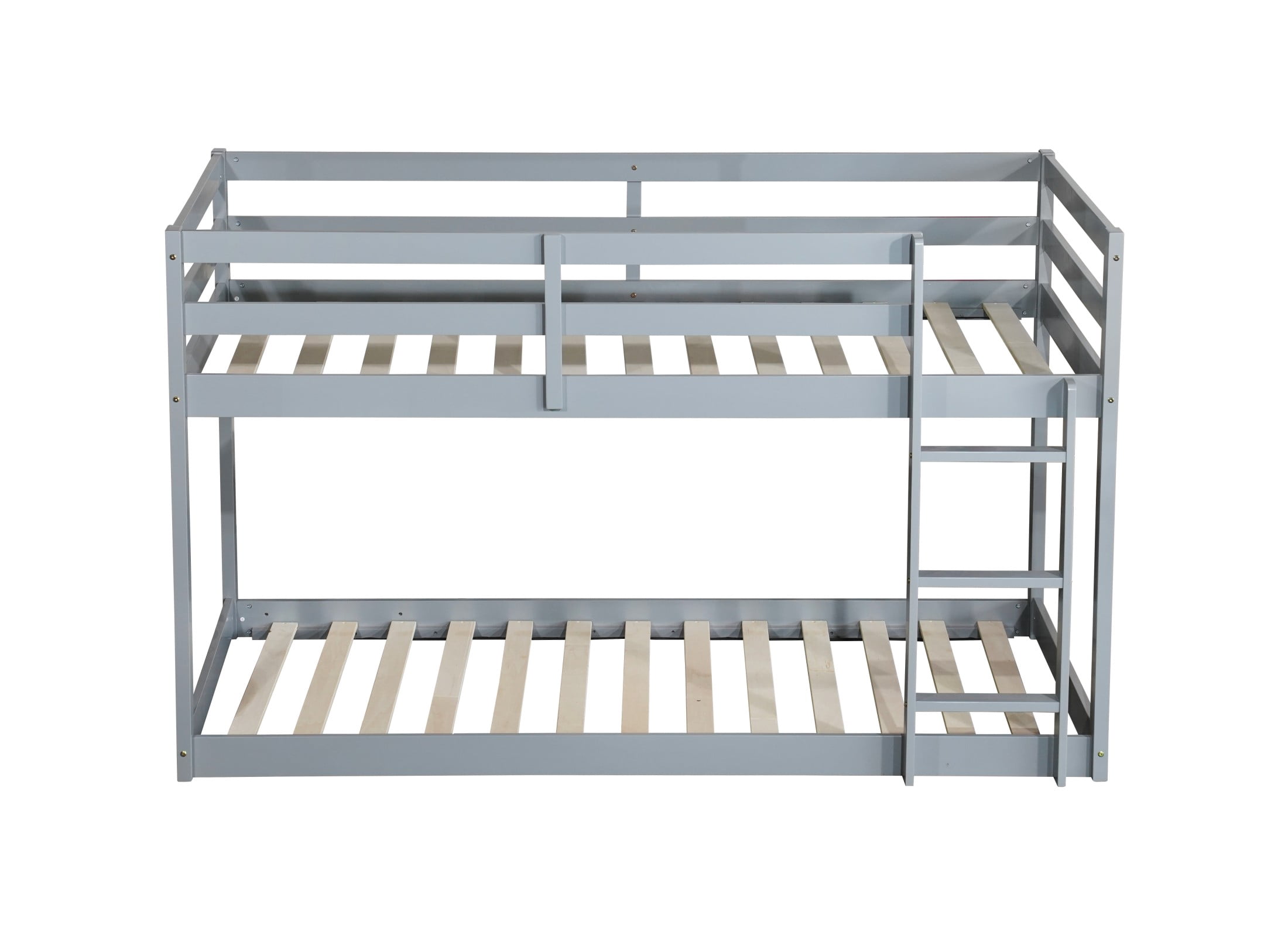 Aukfa Bunk Bed for Kids - Wood Bed Frame with Ladder - Twin over Twin - Gray