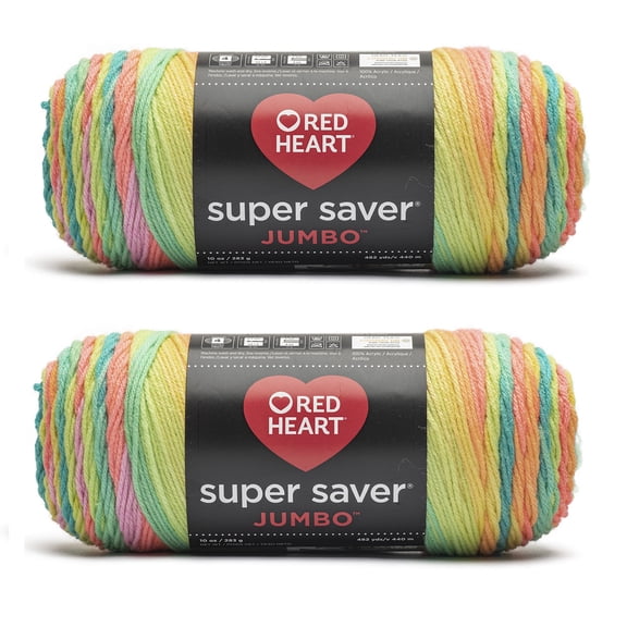 Red Heart Super Saver Jumbo #4 Worsted Acrylic Yarn, Retro stripes 10oz/283g 482 Yards (2 Pack)