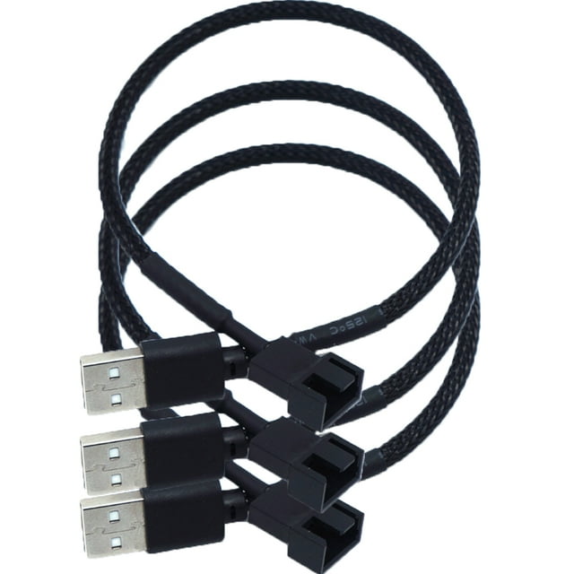 SHISUYAN 3Pc USB to Fan Adapter Cables Computer PC Fan Power Cable Connector Adapter Connect (Black)