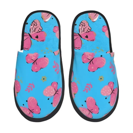 Balery Girl Butterfly Slient Indoor Furry Fleece Comfort House Shoes Soft Non-Slip Home Shoes Cotton slippers House Slippers-- Medium