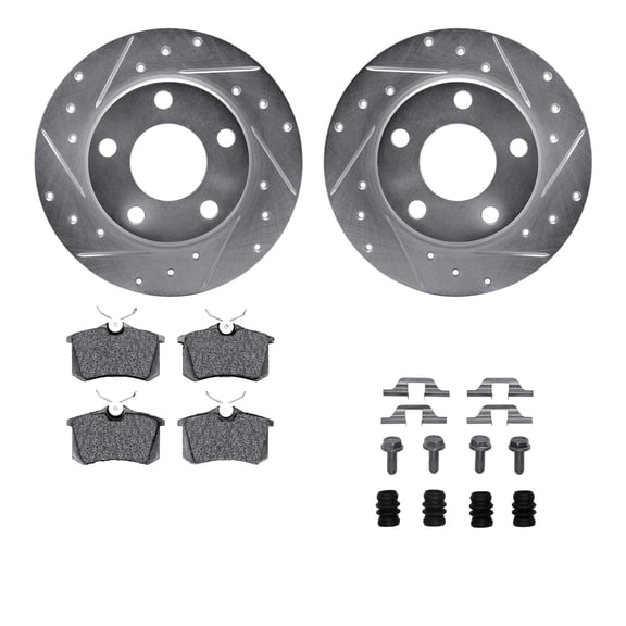 Dynamic Friction Company Rear Brake Rotors-Drilled and Slotted-Silver with 5000 Advanced Brake Pads includes Hardware 7512-73029