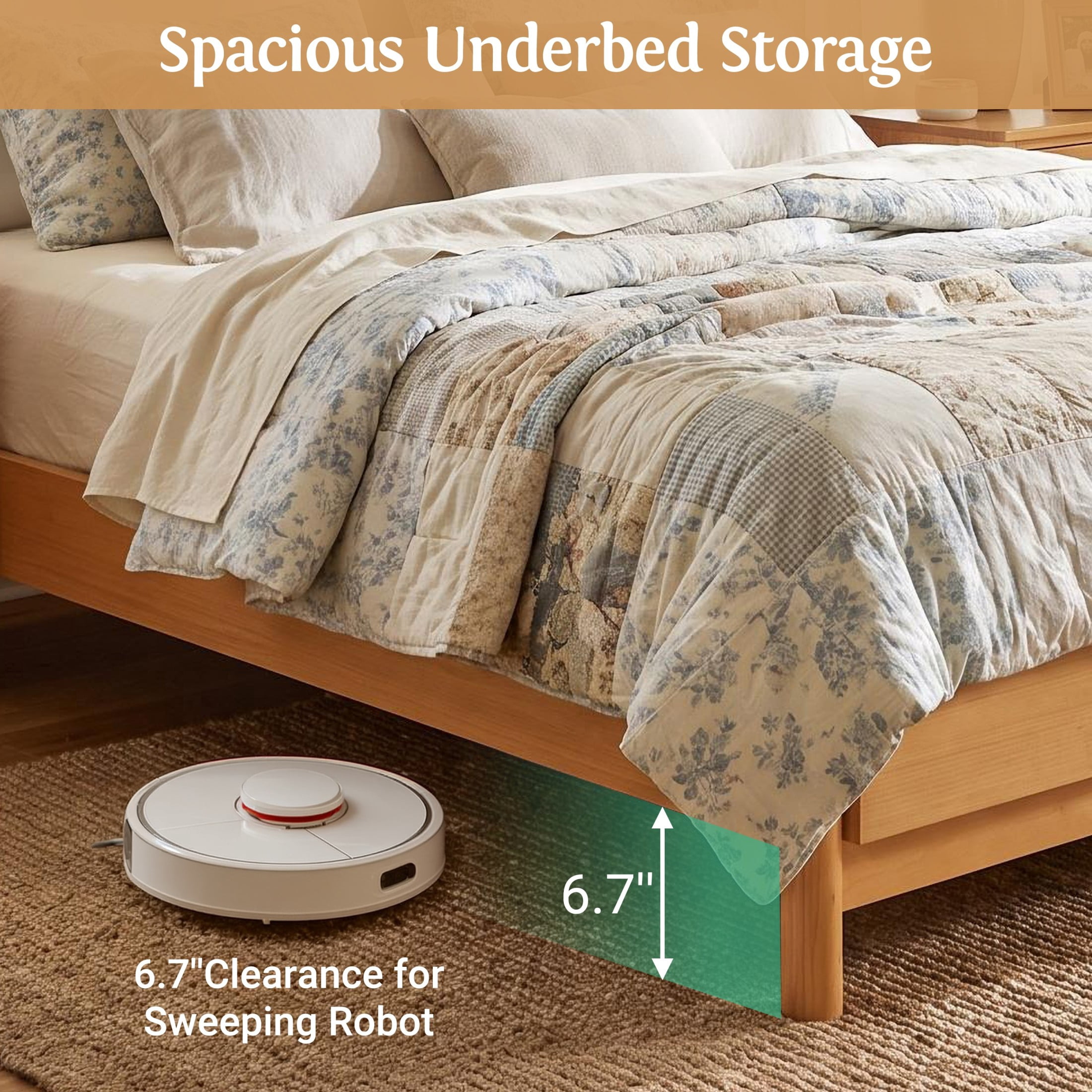 Christopher Knight Home Queen Modern Wood Platform Bed with PU Upholstered Headboard, Oak+Beige