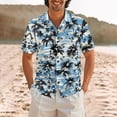 thumbnail image 2 of Men's Hawaiian Shirt Coconut Tree Print Short Sleeve Summer Beach Tropical Button Down Shirt Light Blue XXXL, 2 of 4