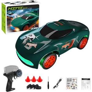 Desktop Mini RC Drift Car, 4WD High Speed 1/64 Scale Remote Control Car with Colors LED Lights, Mini Sport Race Cars for Adult