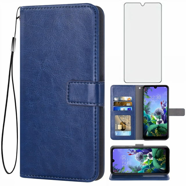 Mobile Phone Cover for Lg K50-Q60, Cover Premium Pu Leather Tpu Flip Cover Magnetic Closure Card Compartment Stand Function Wallet with Lanyard Protective Cover
