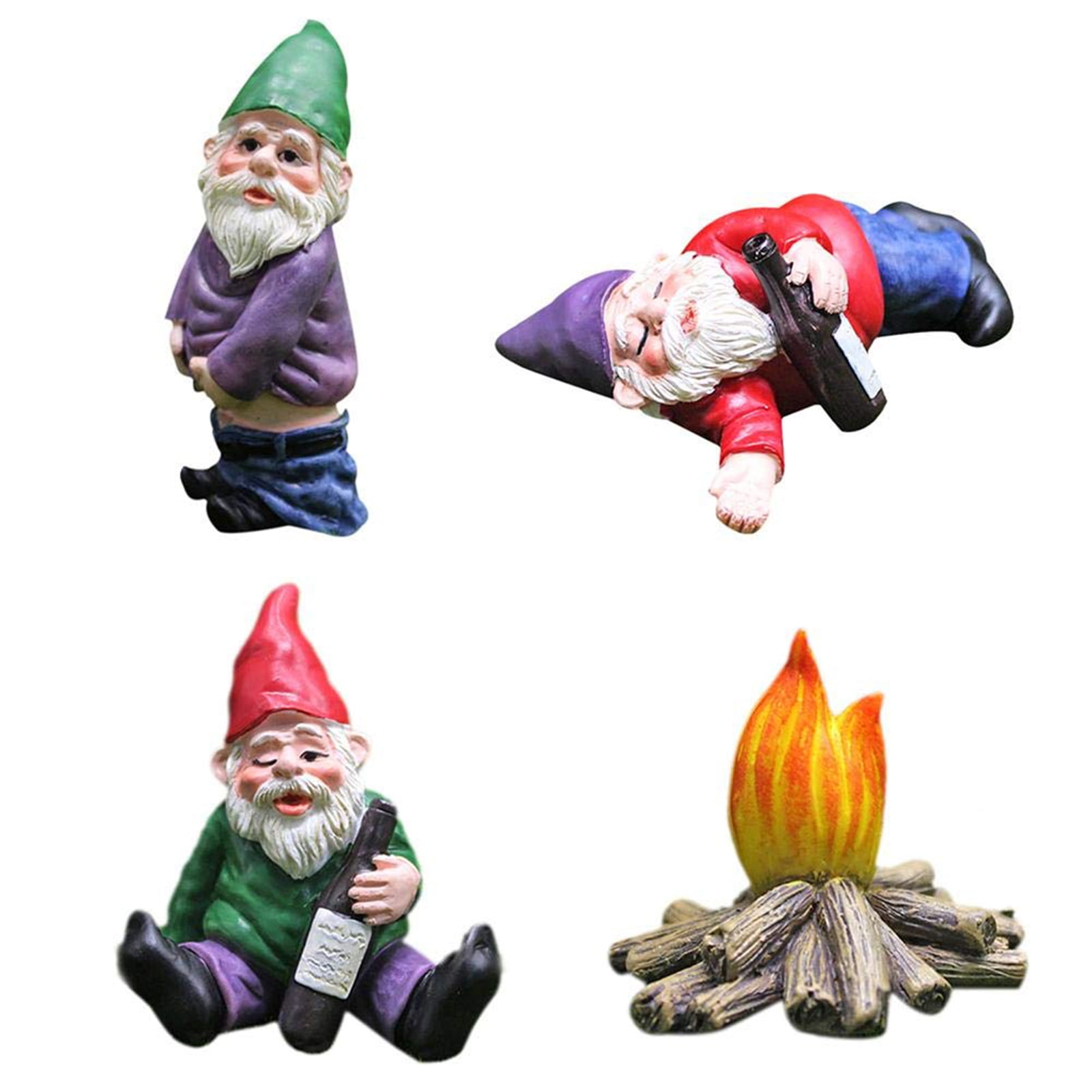 Mini Garden Gnome Statue 4 Pack Fairy Garden Accessories Collectible Figurines Funny Resin Peeing Dwarf Drunk Gnomes Kit for Patio Yard Lawn Ornaments Indoor Outdoor Home Decorations Crafts