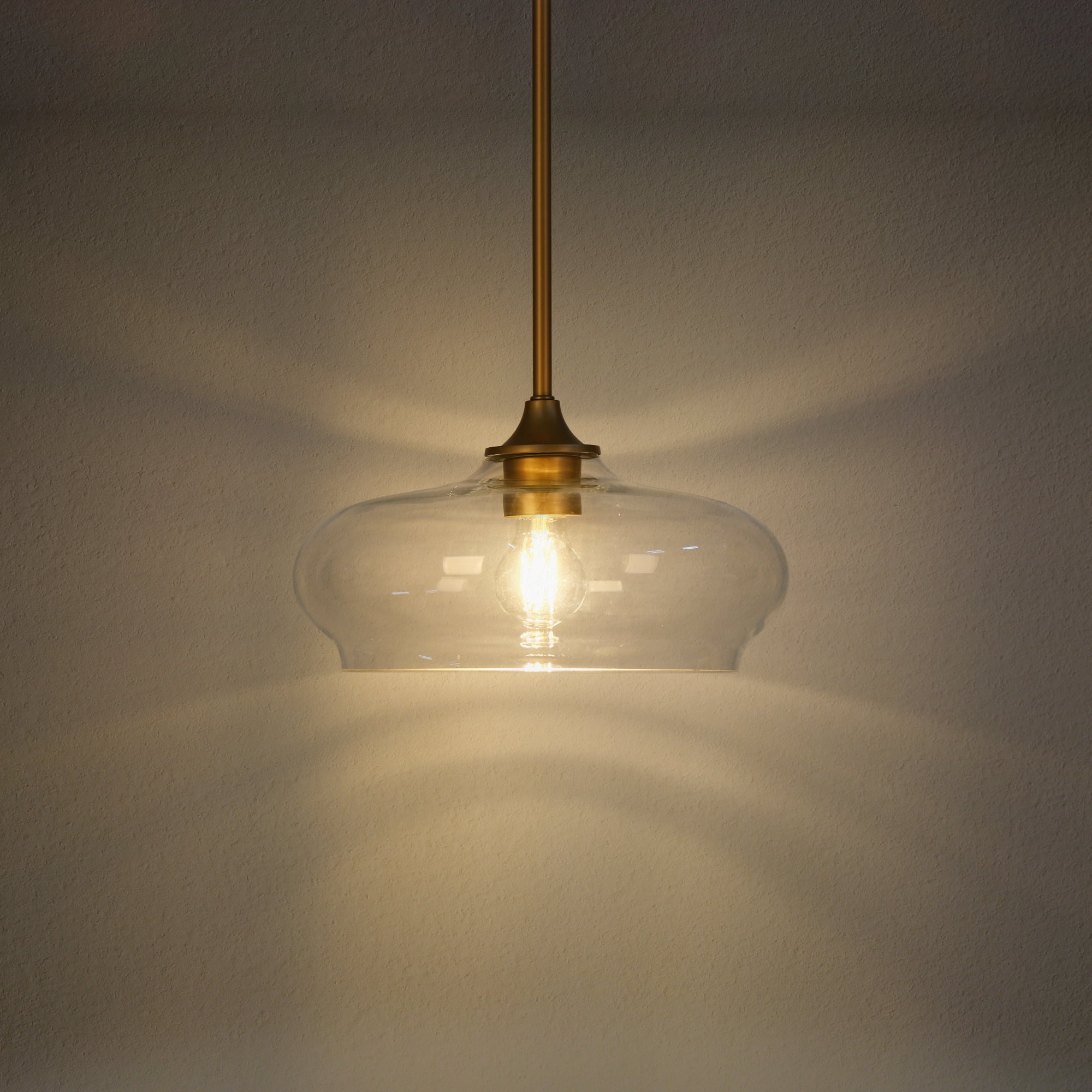 LNC Requintada 1 -Light Matte Gold and Clear Glass Bowl Modern/contemporary Clear glass Bowl Small Hanging Pendant Light