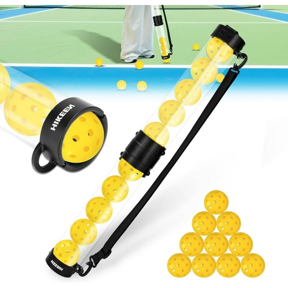 Adoreal Durable Pickleball Ball Retriever with 10 Pickleballs,Quick Pickup & Storage Pickleball Tube with Shoulder Strap for Pickleball Accessories - Includes 10 balls