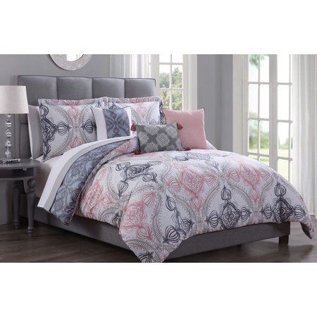 10 Piece Beatriz Denim Blush Reversible Comforter Set Walmart Com
