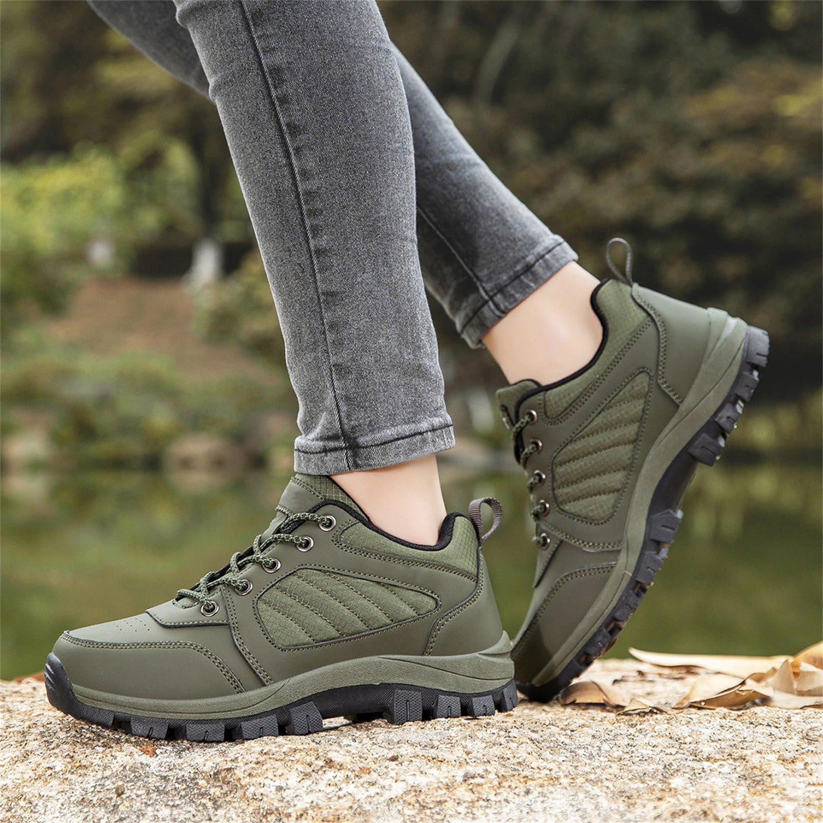 AUDeals Men's Hiking Boots, Lightweight Breathable Shoes with Waterproof Comfort for Trail Trekking and Outdoor Use (Green, 8.5)