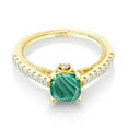 thumbnail image 2 of Gem Stone King 18K Yellow Gold Plated Silver Green Malachite and White Created Sapphire Engagement Ring for Women (1.77 Cttw, Cushion 6MM, Gemstone Birthstone, Available in Size 5, 6, 7, 8, 9), 2 of 5