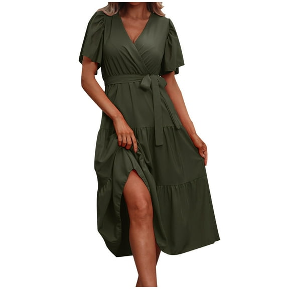 ChaoHeng Dresses under $5.00 Casual Fall Dresses for Women 2025 Trendy Women's Casual with Pockets Summer Floral Print Dress V-Neck Mini Dresses