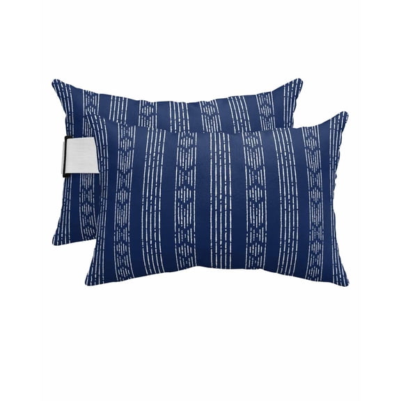 Pack of 2 Outdoor Lumbar Pillow Covers 12x20 Inch, Navy Blue Striped Waterproof Throw Pillow Covers Set, Modern Abstract Art Geometric Stripes Decorative Cushion Cases for Patio Porch Car