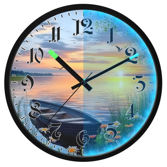 Ryvnso Beautiful Lake Wildflowers 12 Inch Night Light Wall Clock Luminous Silent Battery Operate Clocks