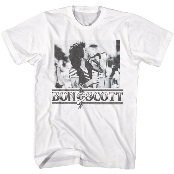 Bon Scott AC/DC Singing With Microphone White Adult T-Shirt