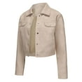 thumbnail image 2 of ChaoHeng Ladies Jackets Lightweight Petite Tops Button Fashion Casual,Womens Solid Color Short Thin Leather Jacket Long Sleeved Casual Jacket(Beige,S), 2 of 4