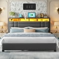 thumbnail image 2 of EnHomee King Bed Frame with Storage Shelf Upholstered Platform Bed Frame with LED Lights Metal Bed Frame with Charge Station, Gray, 2 of 8